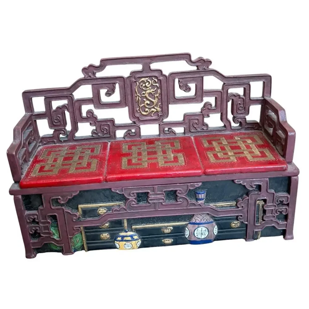 Enesco Asian Throne Sofa Bench Jewelry Box Chinese Style Trinket Decor VtG 2000